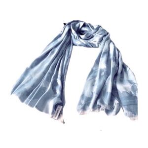 NEW Calvin Klein Oblong Shimmering Scarf Floral Wrap Blue